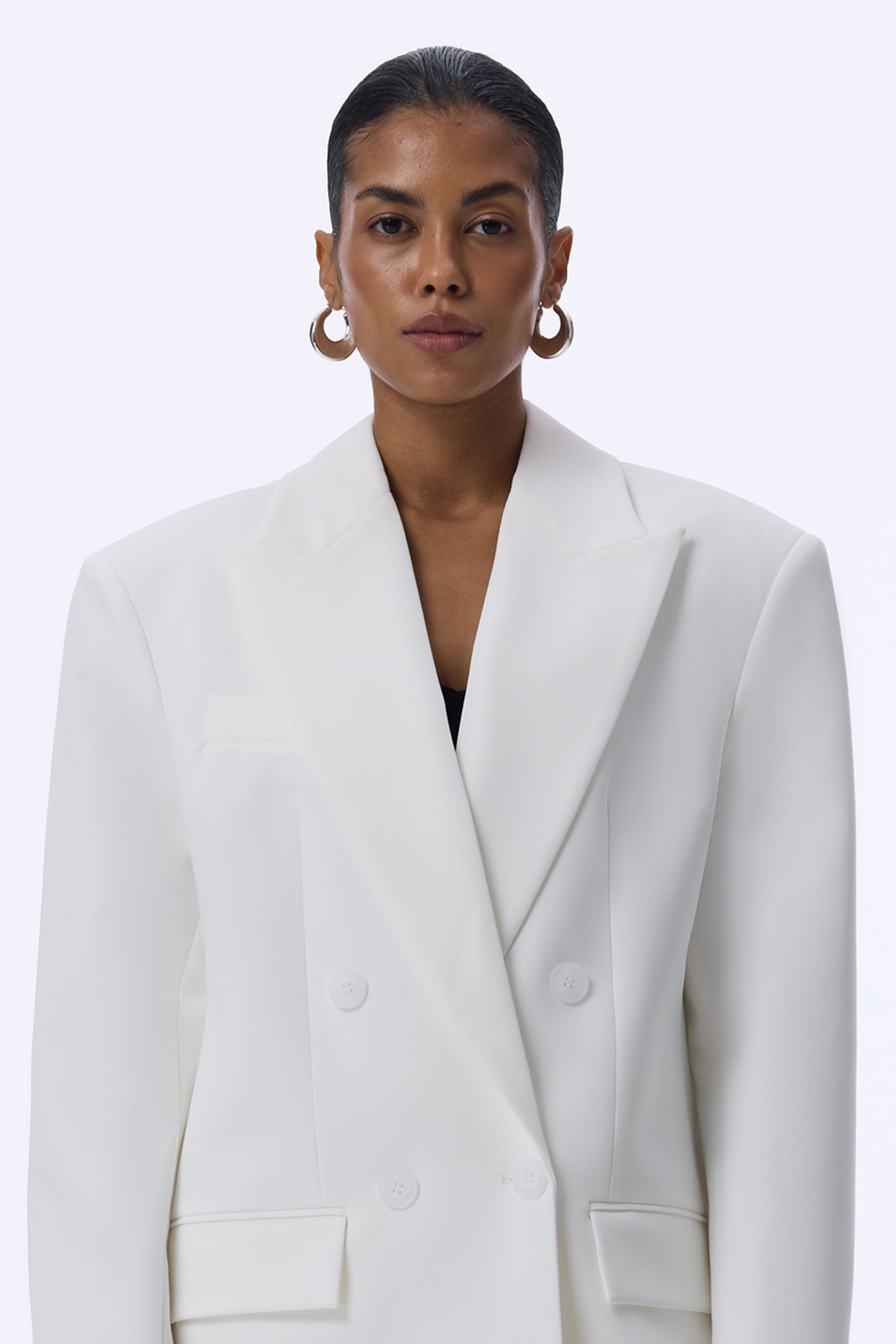 Double-breasted blazer with shoulder pads | BAZHANE